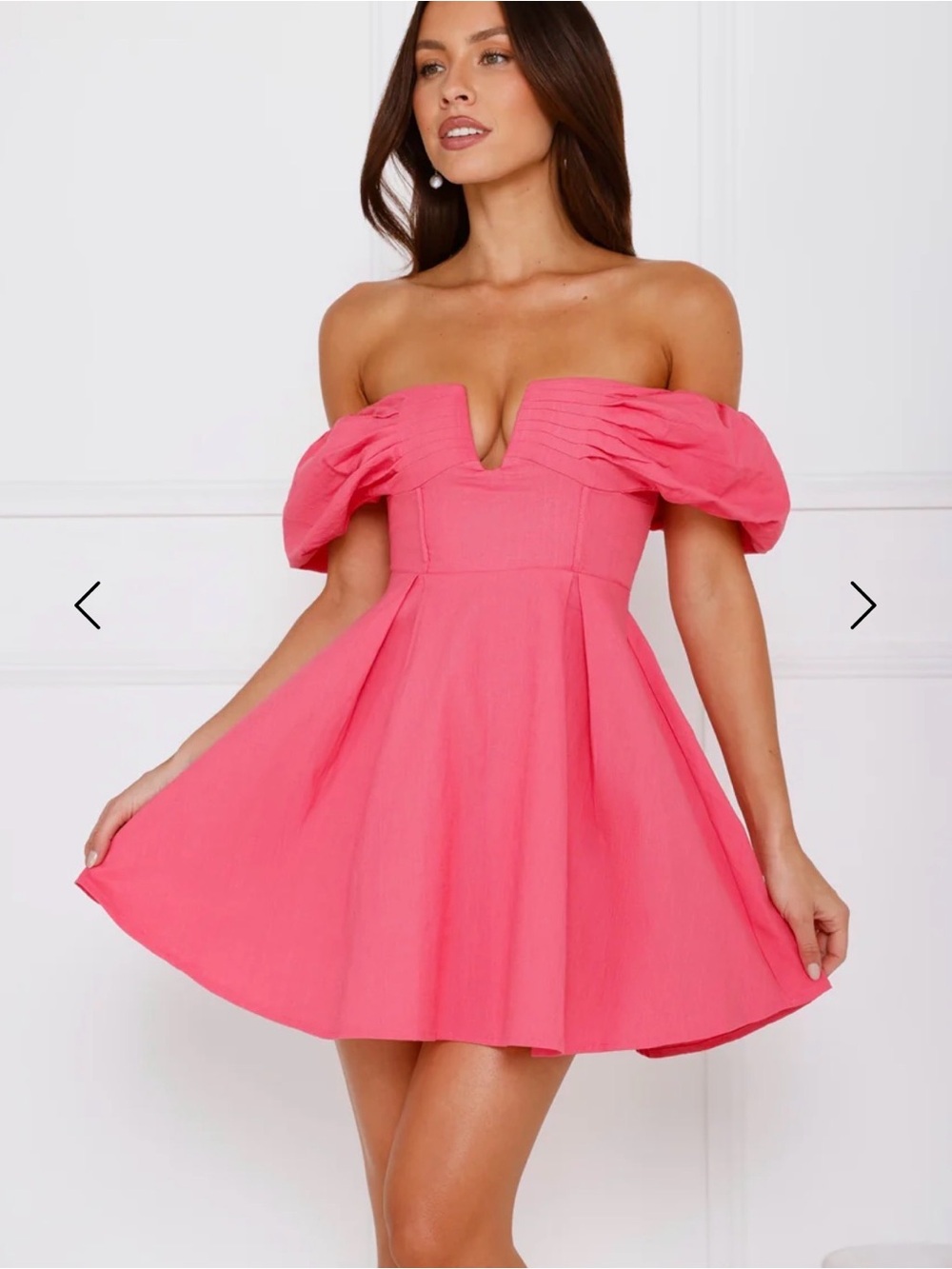 NWT!! Hello Molly Off-Shoulder Pink Mini Dress with Pleated Bodice Size XS